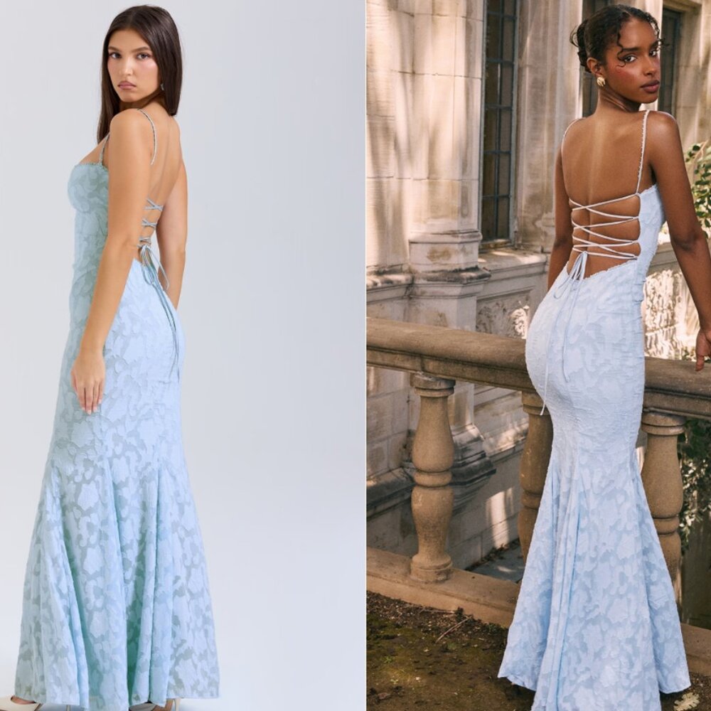 HOUSE OF CB 'Joan' Bluebell Lace Up Back Maxi Dress
